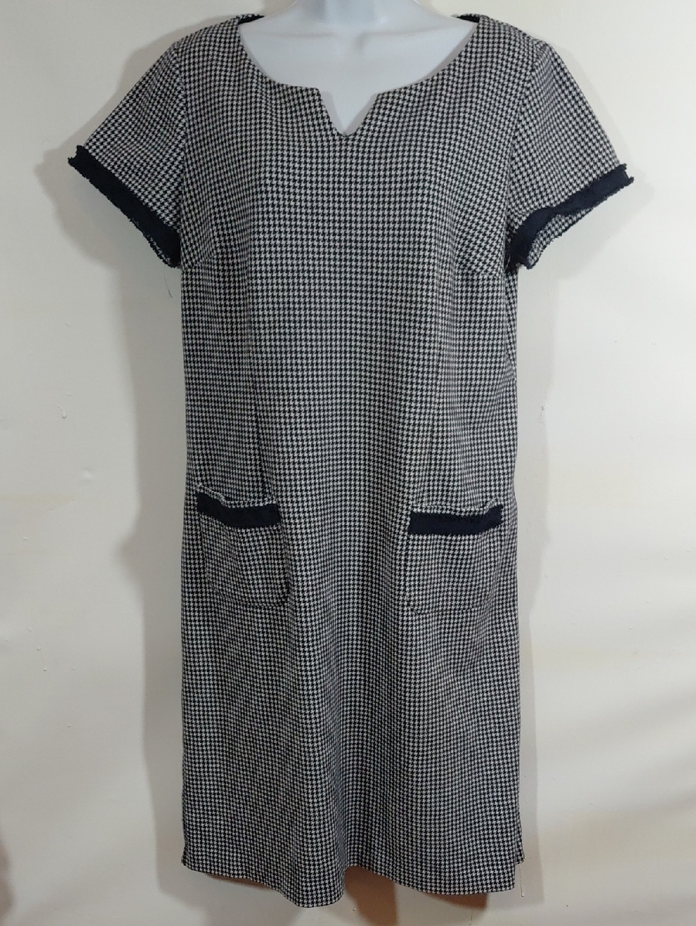 Talbots Navy and White Houndstooth Midi Shift Dress Size 12